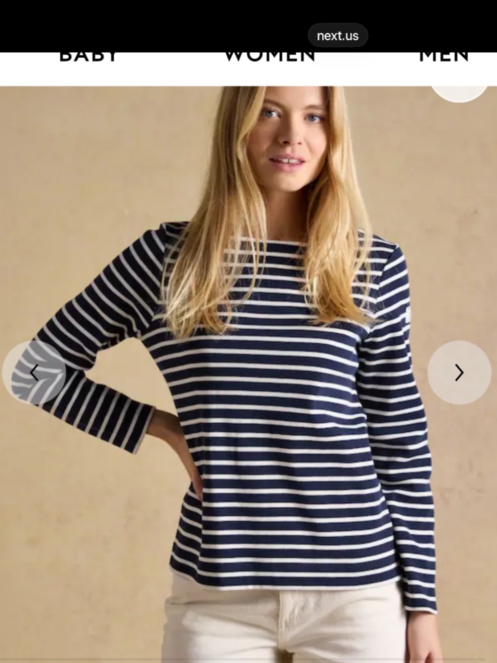 Joules Harbour Navy & White Long Sleeve Striped Boat Neck Breton Top